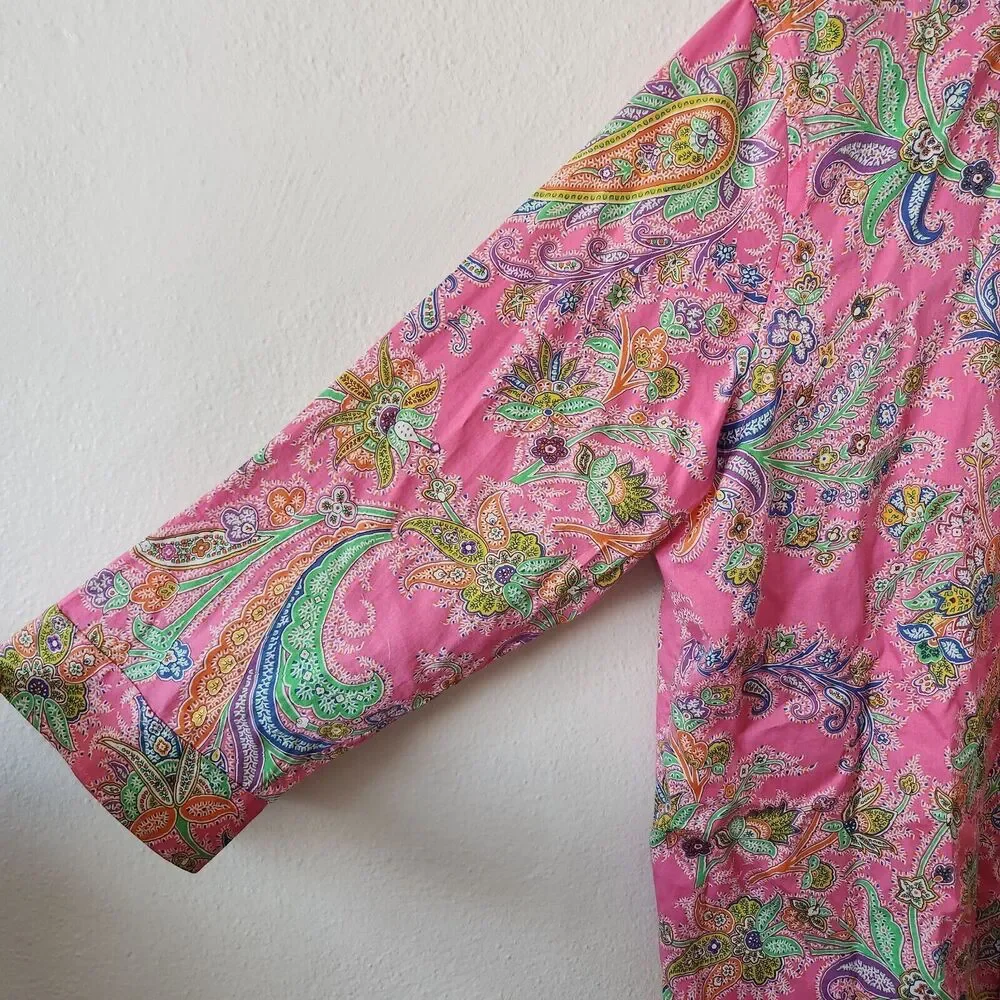 Lauren Ralph Lauren Cotton Pink Paisley Button-Down Blouse Barbie Core XL - Picture 4 of 9